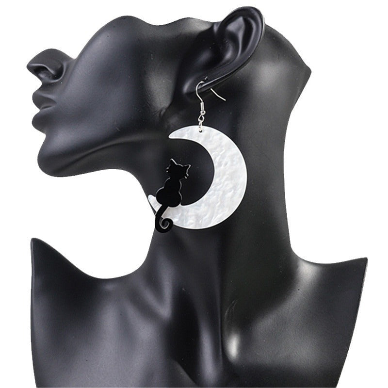 Wholesale Asymmetric Acrylic Moon Cat Creative Exaggerated Earrings